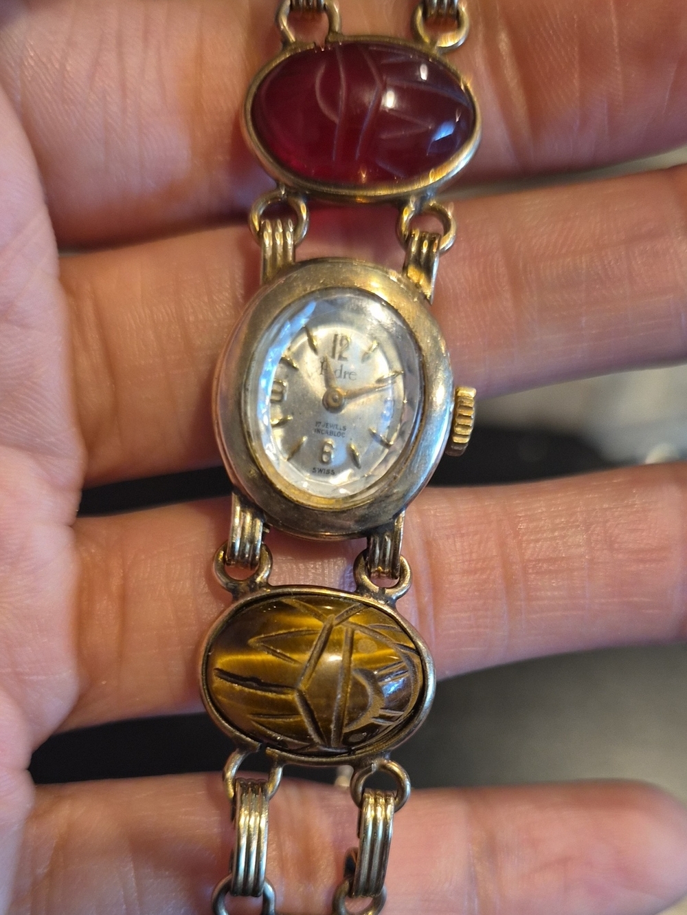 Vintage Pedre  Scarab Watch Semi-precious stones 12KGF